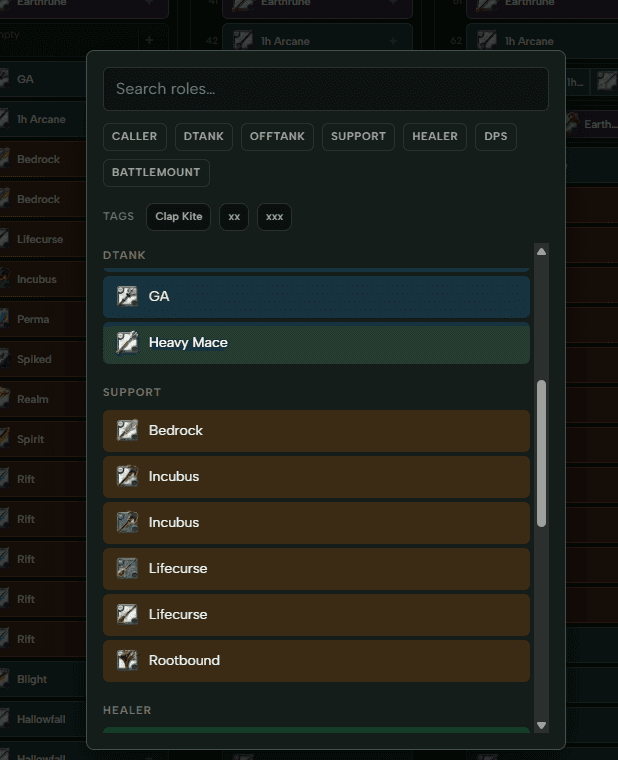 Role picker on a slot