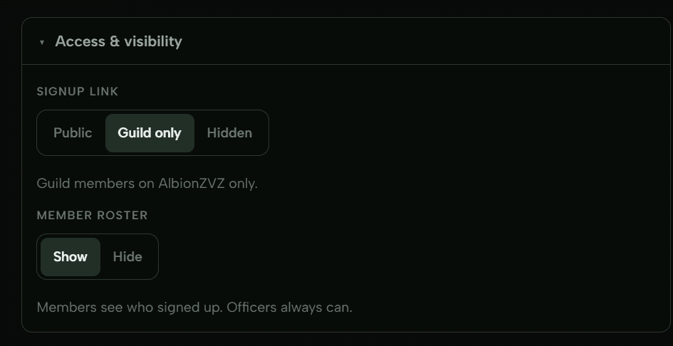 Signup link and roster visibility