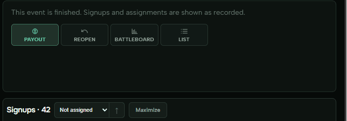 Finished event with Payout button