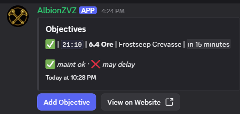 Objectives board in Discord
