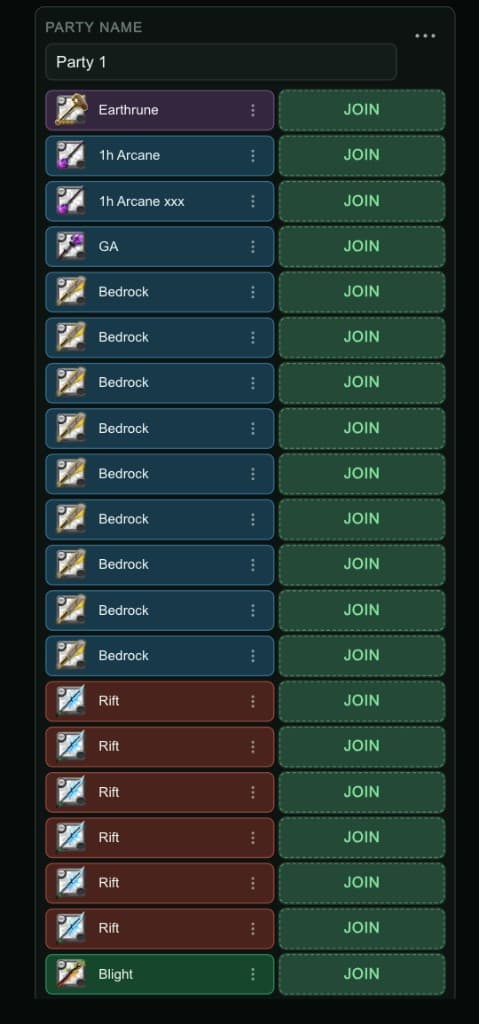 Joinable party slots