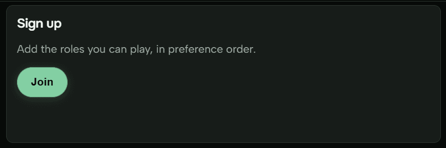 Sign up card with Join button and role preference instructions