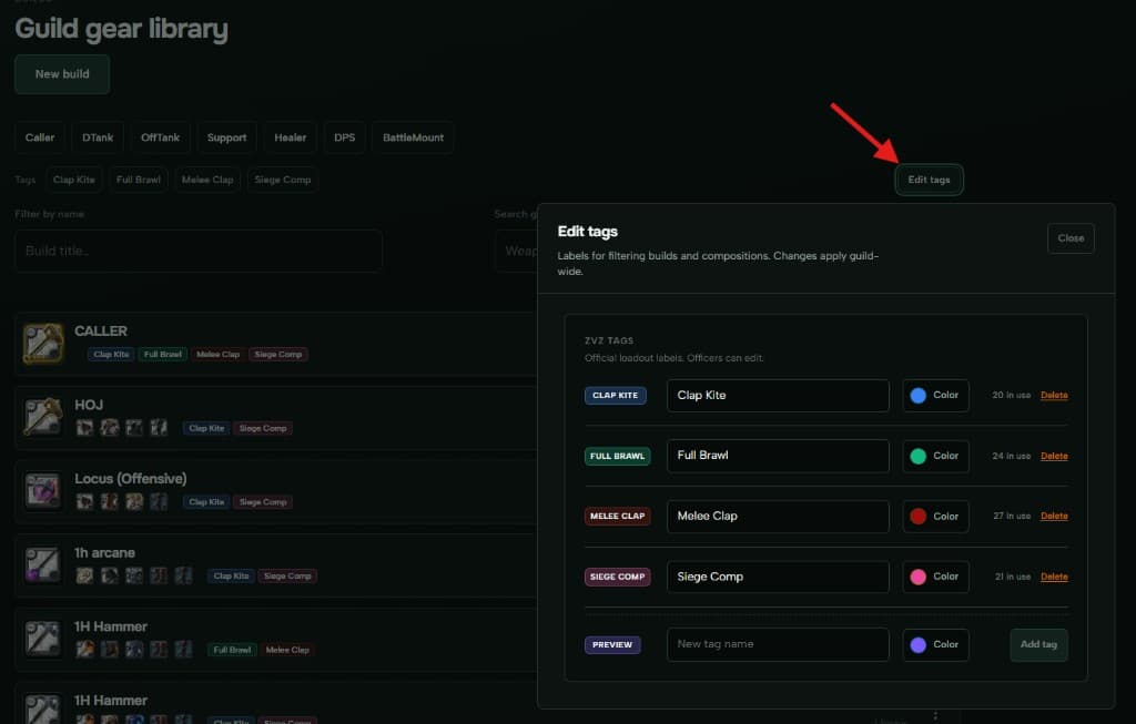 Edit tags modal