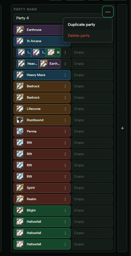 Duplicate party menu